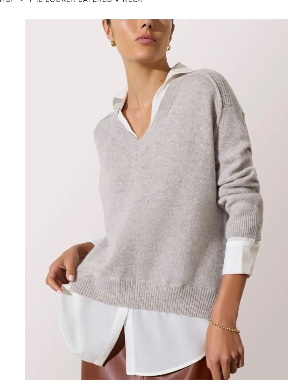 Brochu Walker the looker layered V-Neck Sweater in Light Gray